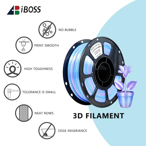 Image of iBOSS Silk PLA+ Gradient 3D Printing Filament, 1KG Spool 1.75mm Silk Shiny Purple Blue Gradient Printer Filament 2.2lb Brighter New Version, Neatly Wound 3D Printing Filament Compatible