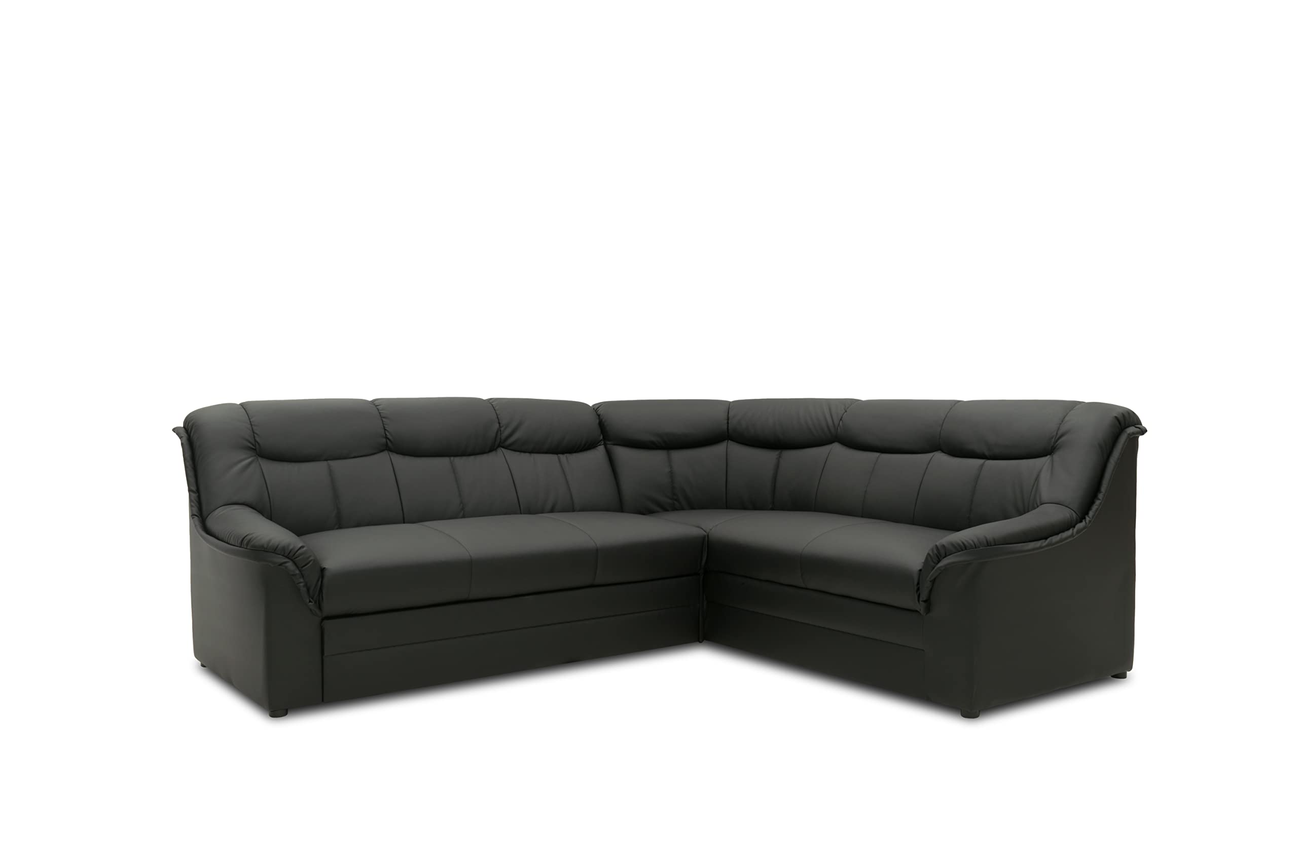 DOMO. collection Sofá esquinero Berlín Atemporal de Piel sintética con función de Dormir y Relleno de muelles, sofá en Forma de L de Piel sintética, 205 x 250 x 89 cm, Color Negro