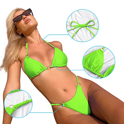 Image of MIKETAI Sexy Bikinis for Women 2 Piece Bikini Spaghetti Strap Swimsuits Solid Color Bathing Swimwear Triangle Bathing Suit