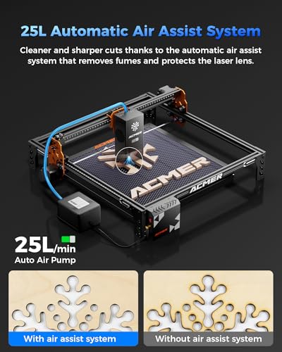 Image of ACMER P1 S Pro Laser Engraver and Cutter, 48000mW High Power Diode Machine | with 25L Air Assist, 380x350mm Work Area, Laser Cutter for Thick Wood, Acrylic, Metal, DIY Crafts and Small Business