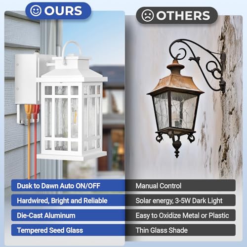 Image of Outdoor Wall Light with GFCI Outlet, White 2-Pack Outside Lanterns for Porch Wall Mount, Dusk to Dawn Outdoor Lighting for House, Garage, Entryway, Doorway, Aluminum Waterproof and Anti-Rust