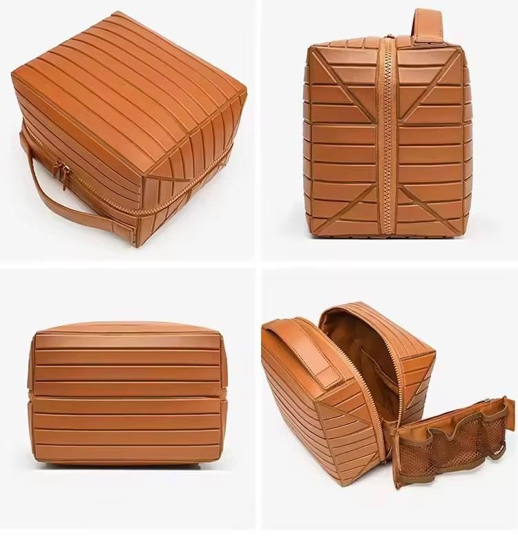 Image of Handcuffs Toiletry Kit Bag | PU Leather Travel Cosmetic Bag for Women & Men | Hanging Makeup Pouch Organizer for Unisex Grooming | Easy to Carry Toiletries & Accessories | Organizer Bag (Brown)