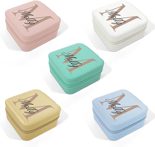 Miniatura 7 de Joyero personalizado con inicial y nombre, organizador de viaje para dama de honor, regalos de cumpleaños para mujeres (diseño inicial 02)