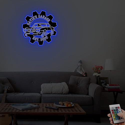 Miniatura 7 de Letrero de neón personalizado para garaje, letrero de metal con nombre de garaje personalizado, letrero iluminado para garaje, arte de pared para
