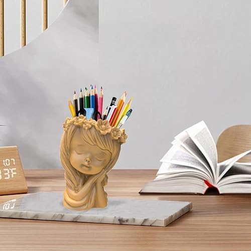 Miniatura 3 de DIYBravo Jarrón de silicona para soporte de bolígrafo de resina, arcilla Polymore única en forma de niña, molde de maceta de resina epoxi para hacer