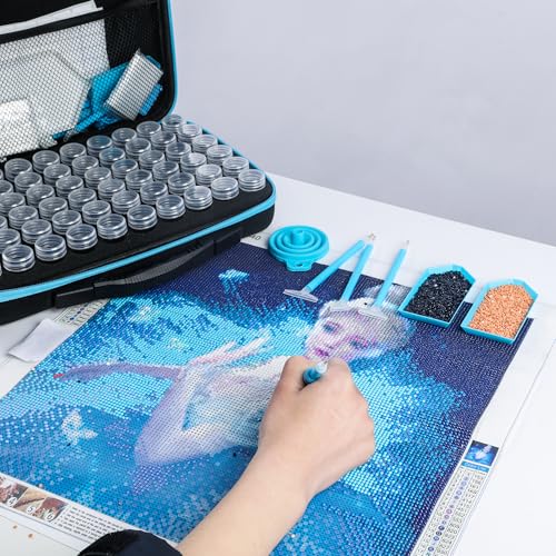 Image of LYMUSUMI Diamond Art Storage Containers 60 Slots Diamond Painting Accessories and Tools Portable Bead Organizer Boxes for Adults(Blue)
