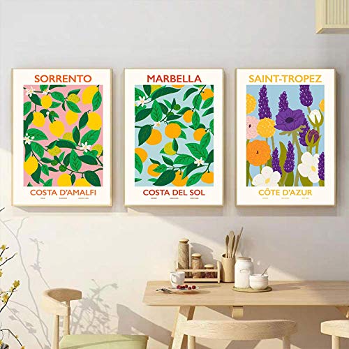 Affiches fruits citron orange deco salle a manger style scandinave toile murale 40x60cm