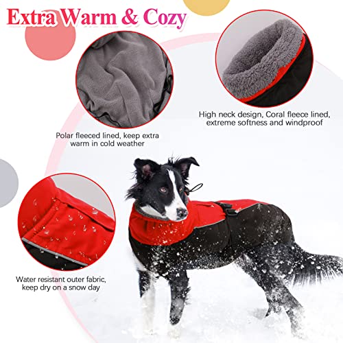 Iecoii Extra Warm Dog Coat Reflective Adjustable Dog Jacket Dog Winter Coat With Buckle Thicken Turtleneck Dog Jacket For Cold Weather Soft Winter Coat For Small Medium Extra Large Dogs Christmas Red #TOP1
