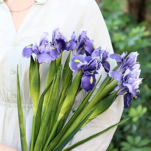 Emivery 6 Pack Artificial Iris Flowers Real Touch Purple Flower Long Stems Silk Iris Wedding Bridal Bouquet Home Kitchen Garden Party Flower Arrangements thumb #2