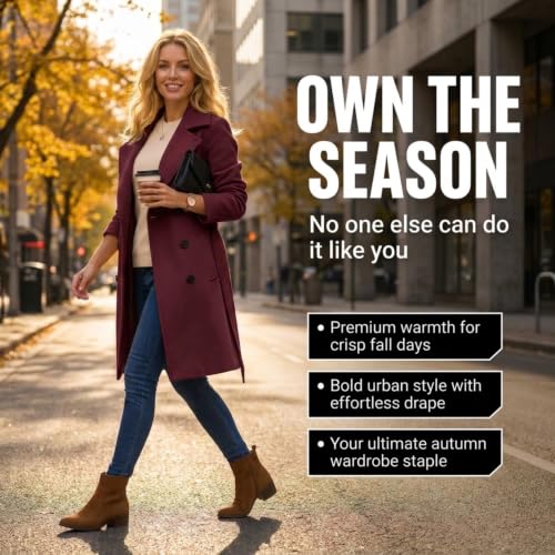 Image of Steve Madden Trench Coat for Women - Double-Breasted Long Winter Faux Wool Coat