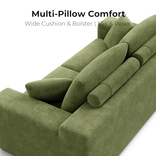 Image of LIKIMIO NovaBlock 78 inch Loveseat Sofa in a Box, Modern Deep Seat Cloud Boneless Couch, No Assembly Required, Upholstered Corduroy Sofa for Living Room, Apartment & Home Office, Olive Green