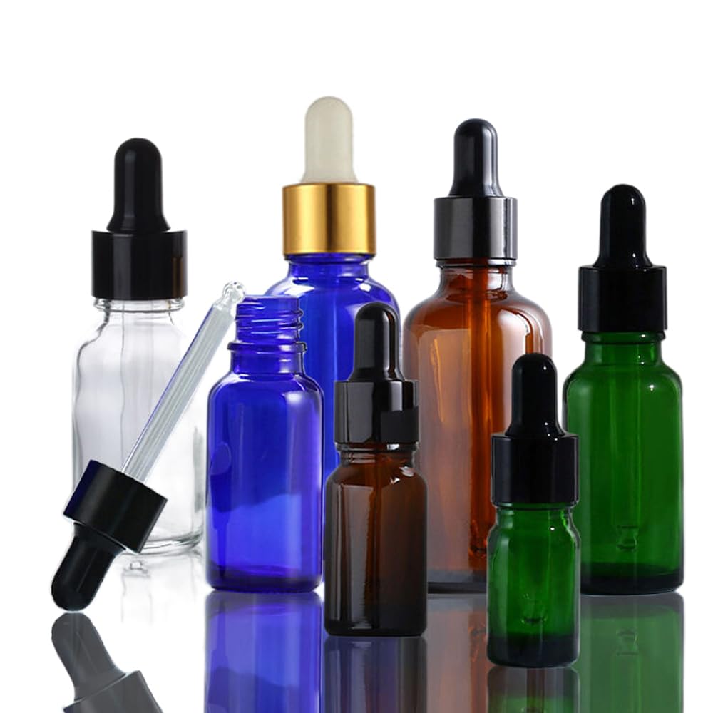 Leere Glasflaschen für ätherische Öle, für Öle, Aufbewahrungsbehälter, Kosmetik, Reiseverpackung, Reagenzmittel, Aromatherapie, Flüssigkeitspipette, nachfüllbar, Reisefläschchen (grün-schwarze
