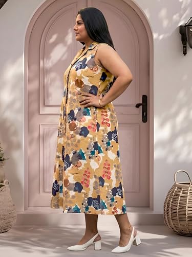 Image of Indietoga Women Plus Size Floral Print Cotton Midi A-line Dress (XL to 7XL)