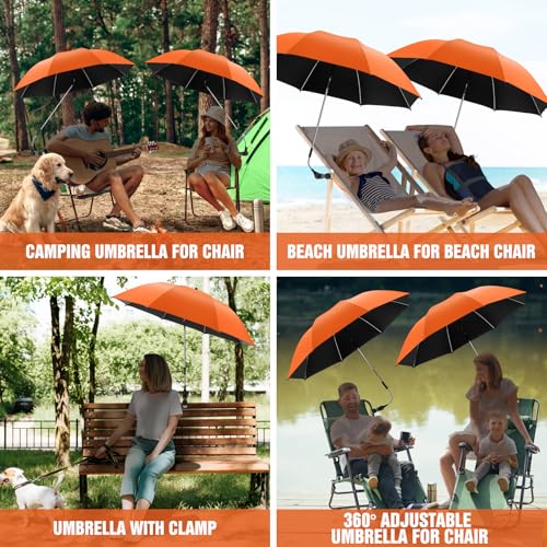 Image of 2 PACK Beach Umbrella with Clamp, 360 Adjustable Umbrellas for Chair, UPF50+ Umbrella for Beach Chair, Patio Chair, Wheelchair, Camping Chair, Golf Carts (Chair Not Included)