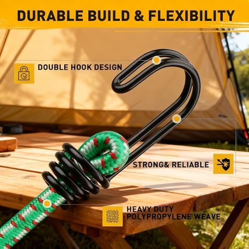 Bungee Cords Heavy Duty Outdoor: 20 Pcs Premium Rubber Bungee Cords with Hooks in a Storage Jar Includes 10", 18", 24", 30", 36", 48" Bungee Cord for Camping, Tent, Fastening Items - 5