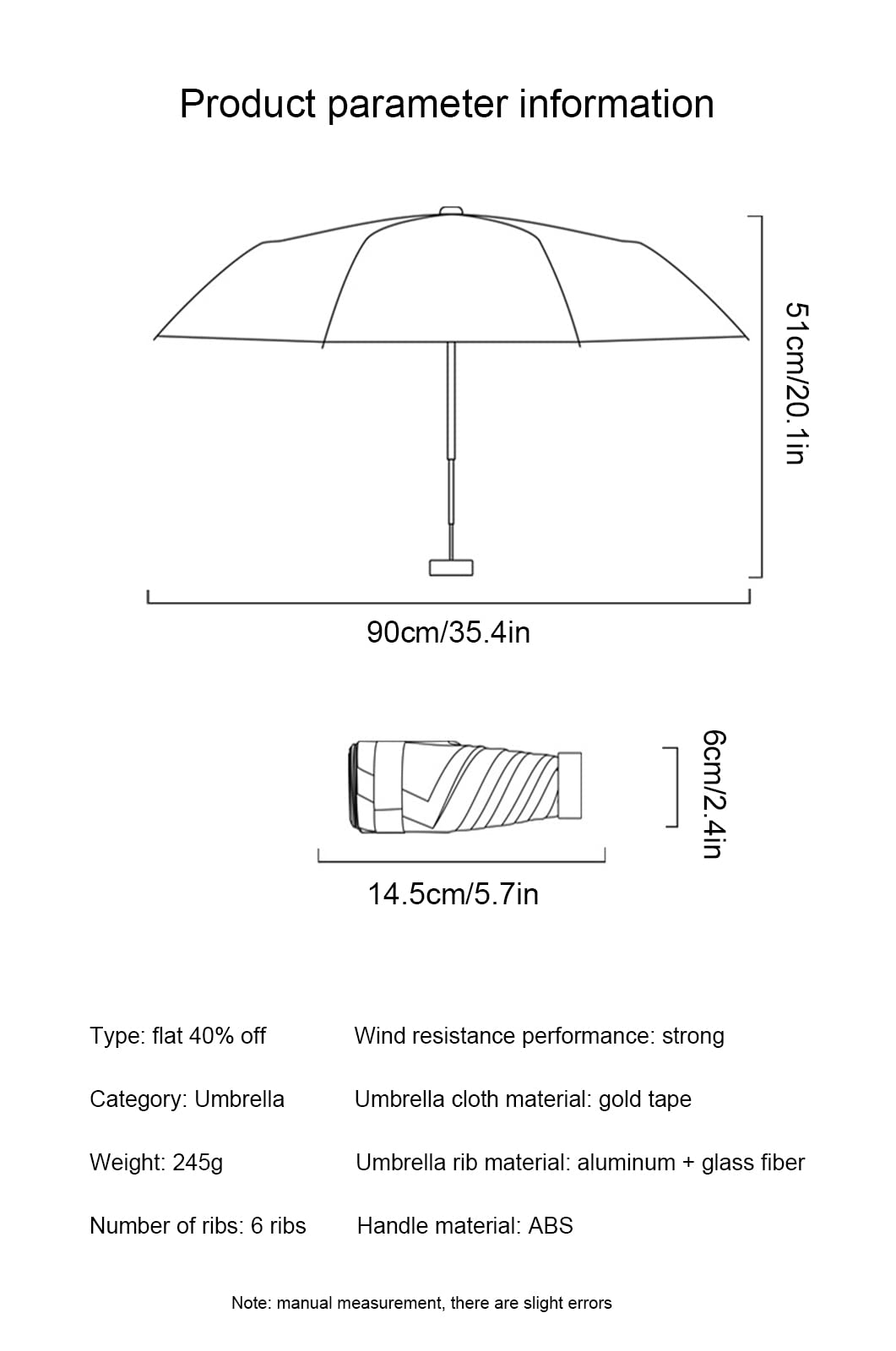 Parapluies, Mini Parapluie, Or Titane Anti-UV(Beige)