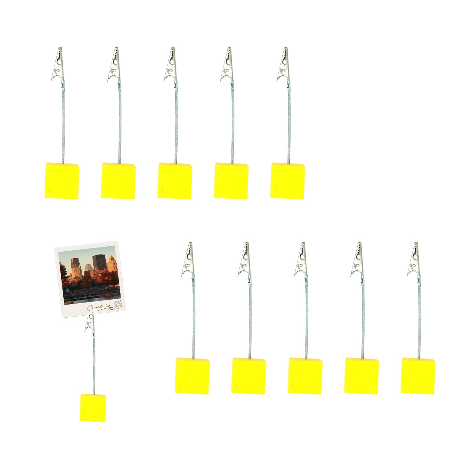 10 Pcs Photo Holder,Memo Clip,Alligator Clips with Wooden Base,Stand Photoes Display Clips,Pictures Card Paper Note Clip,Photo Holders for Tables,Shop Display Price Tag,Office,Wedding Party (Yellow)