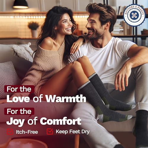 Image of Buttons & Pleats Wool Socks for Men & Women Merino Thermal Warm Cozy Winter Boot Sock
