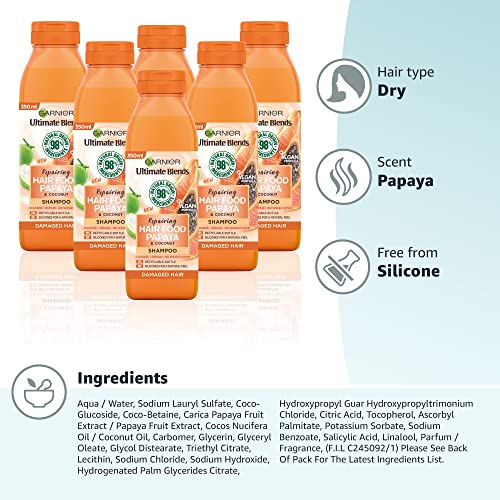 Garnier Ultimate Blends Shampoo For Damaged Hair | Papaya Hair Food Shampoo by Garnier Ultimate Blends | 98 Percent Natural Origin Ingredients | 350 ml Pack of 6 - Image 6