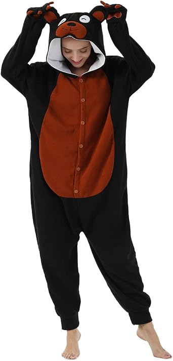 Unpifolov Black Bear Pajamas Unisex Animal Jumpsuit Adult Cosplay Costumes
