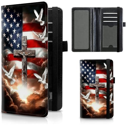 Image of FUYOCWE Checkbook Covers for Personal Checkbook,Leather Checkbook Cover for Business /Personal Checks,RFID Blocking Check Book Cover Holder Wallets for Men Women-American Flag with Cross Dove