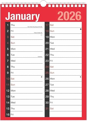 2026 Calendar A4 Large 2 Column Month To View Spiral Bound Wall Planner for Home Business Office School. Large Print Calendar. 1 January 2026 to 31 December 2026 (A4-2 COLUMN CALENDAR)