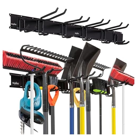 Tool Storage Rack, 8 Piece Garage Organizer, Metal, Wall mounted, Holder for Broom, Mop, Rake Shovel & Tools, By Right-Hand Storage Solution