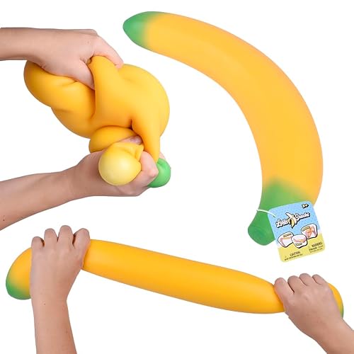 Toymendous Laffy Snacks - Squishy Banana Stress Toy - Ages 3+ | Thermoplastic Rubber, 15.5 in Long, 6.4 in Wide, Stretches Up To 6 ft, Returns To Original Shape, Fruit Theme