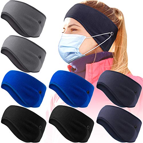 8 Pieces Ear Warmer Headbands with Buttons Winter Fleece Running Headband Fleece Earmuffs Sport Headband Winter Ear Covers for Men Women (Classic Style)