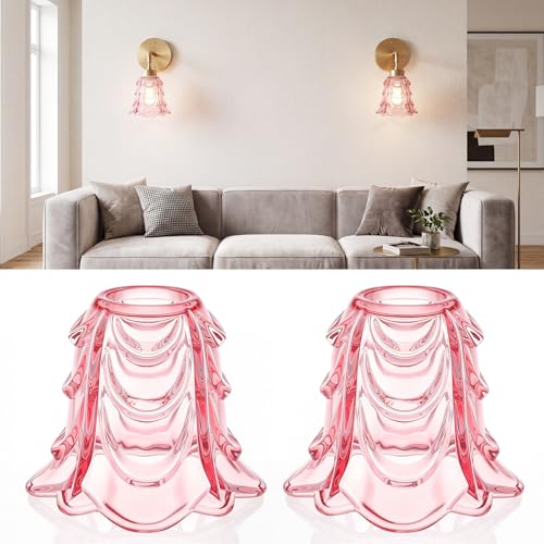 Teenyyou 2 Pcs Multifloral Pink Glass Lamp Shade 1-5/8" (1.65") UNO-Fitter