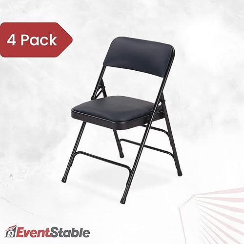 Miniatura 4 de EventStable TitanPRO - Silla plegable de metal azul marino, asiento acolchado de vinilo, silla plegable acolchada, sillas plegables duraderas y