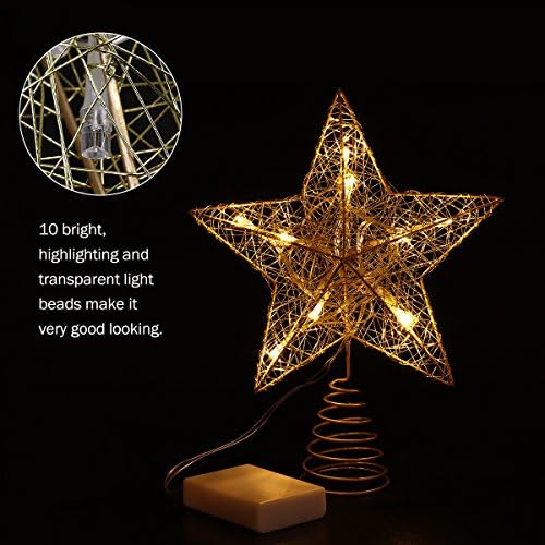 Nicexmas Treetop Star Tree Topper Battery Operated LED Christmas Tree Decoration (Gold)