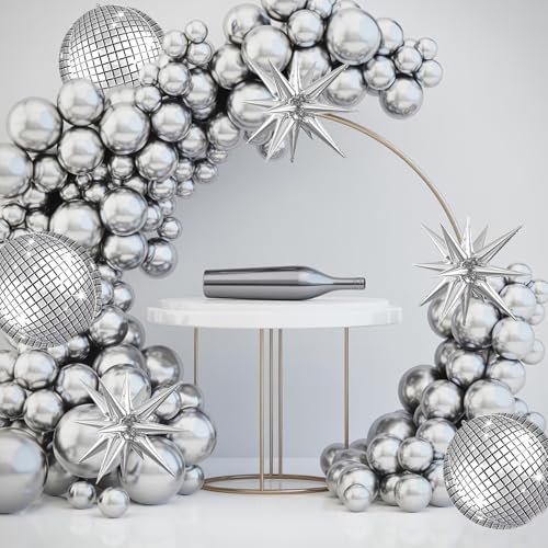 Image of 6pcs 22 inch Silver Star Balloons and Disco 4D Large Foil Balloons, Silver Foil Star Balloon 4D Aluminum Balloon For Birthday Baby Shower 70s 80s Disco theme Party Wedding Anniversary Decorations
