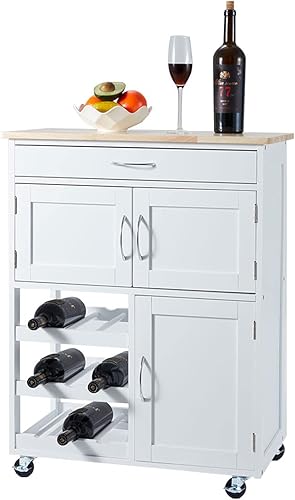 Miniatura 6 de DNYKER Pequeño carrito de cocina con ruedas con cajón de almacenamiento, armarios y estantes para vinos