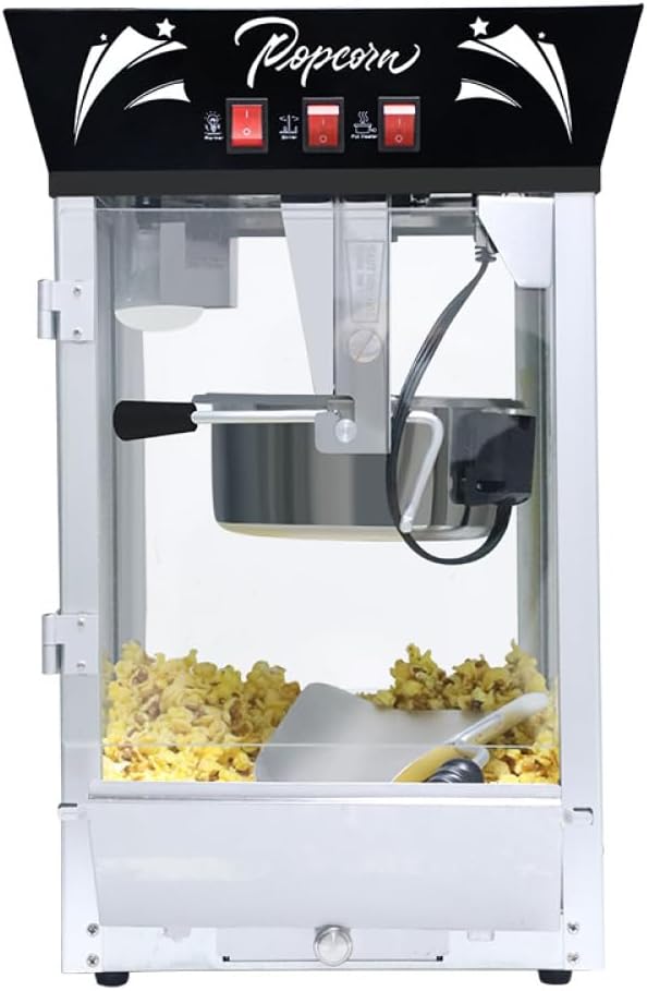 Commercial Popcorn Maker Machine, 12 Ounce Stainless Steel Kettle with Tempered Glass, Warming Deck, 850W Countertop Popper for Home Theater, Parties, Events