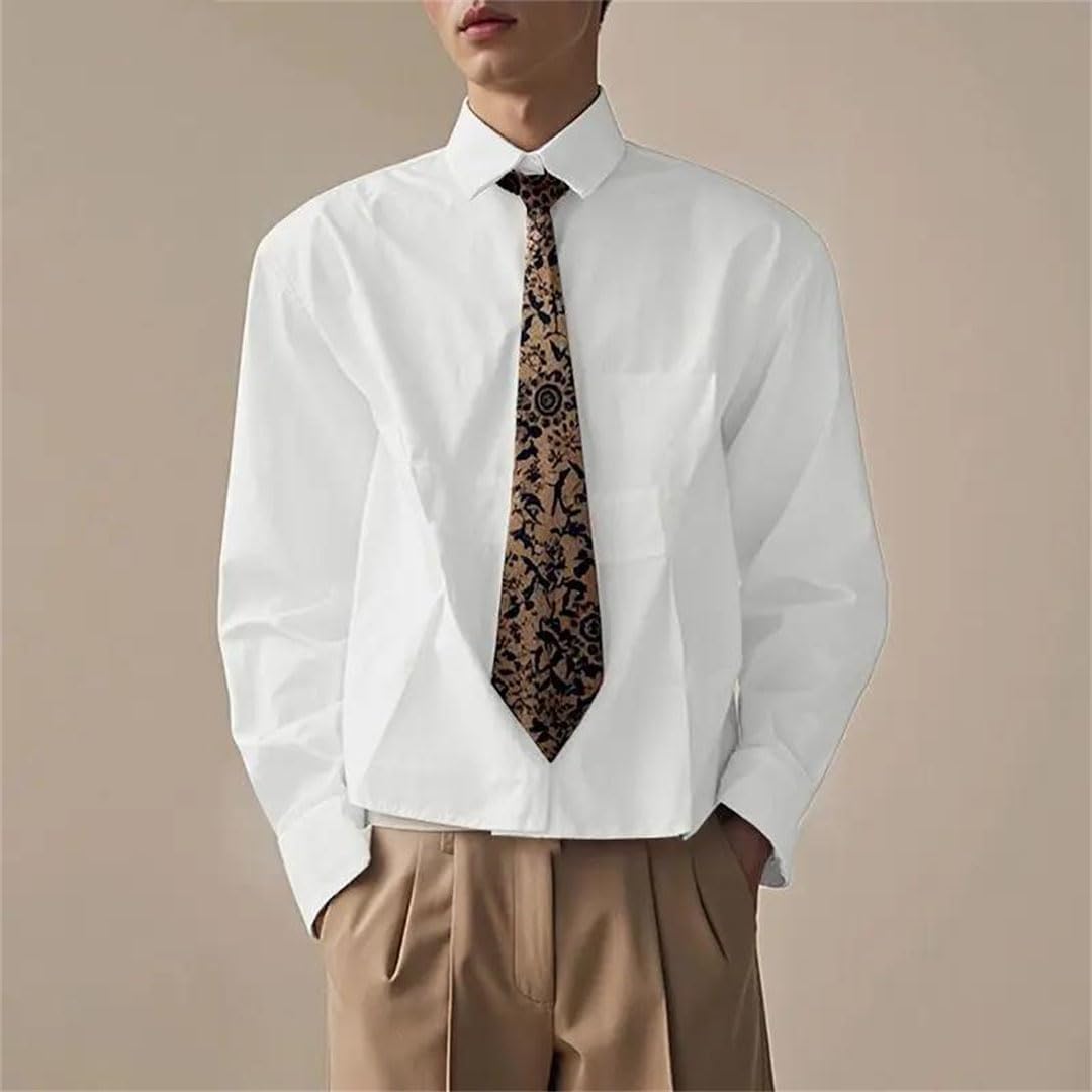 Men Spring Striped Round Neck Long Sleeve Shirt with Lace-Up Detail Loose Casual Leisure Top