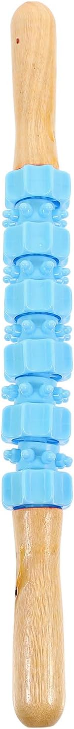 Blue Handheld Muscle Massage Roller Stick with Handle Carbon Steel Fitness Tool for Leg and Body Relaxation Pressure Foam Roller for Soreness Relief and Muscle