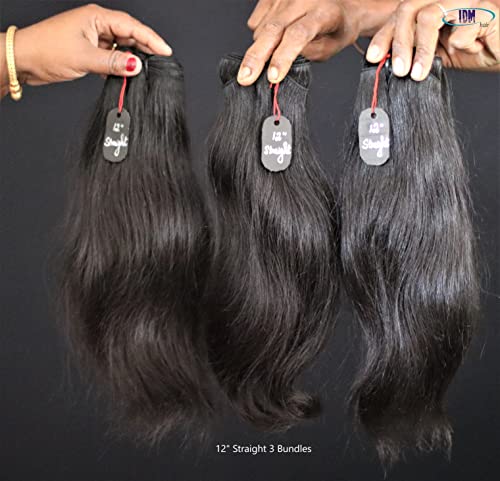 IDM 12” Straight 3 bundles 100% Natural Indian virgin temple raw hair weft bundle