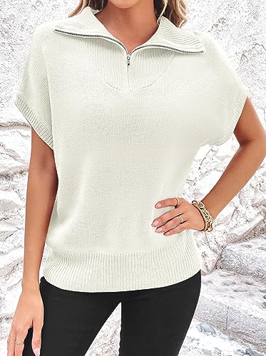 Viottiset Women's Sweater Shirts Sleeveless Pullover Knit Sweaters Tops Striped Zipped Shirt3