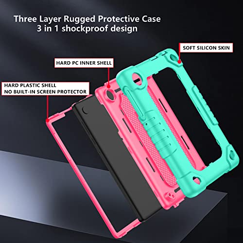 Fiewesey For Tcl Tab 8 Le Tablet Case,With Shoulder Strap Soft Silicone&Hard Back Hybrid Shockproof Kids Friendly Case For Tcl Tab 8 Le(Model:9137W)/Tcl Tab 8 Wifi(Model:9132X) (Green/Pink) #TOP3