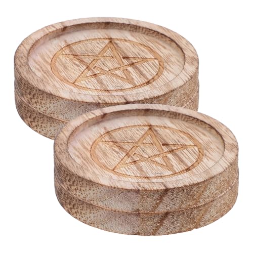 IMIKEYA 4 Piezas Portavelas Tealight de Madera con Plato Rústico para Altar y Quemador de Incienso Soporte Multifunción para Rituales y Decoración Farmhouse