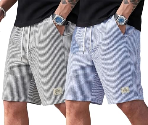 Image of Men's Cotton Casual Shorts |Striped Half Pants for Men |Comfortable | Elastic Waist with Drawstring | Lightweight & Comfortable for Beach Vacations, Casual Daily Outings & Sleepwear Bermuda Shorts