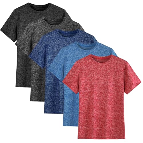 5-Pack Boys Athletic Quick Dry T-Shirts Youth Activewear Short Sleeve Tops（5-18 Years）