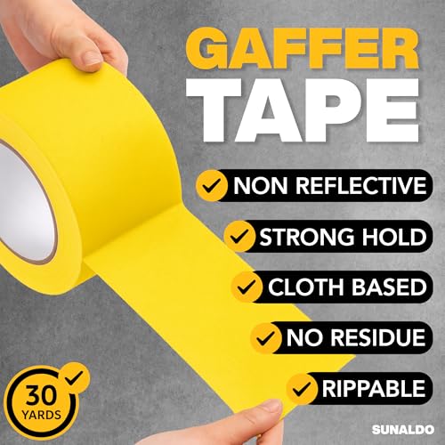 Image of Gaffers Tape Heavy Duty, Easy to Rip, Residue-Free Professional Grade Floor Tape for Electrical Cords, Matte Finish Non Reflective, Weather Resistant (1, Yellow, 3 inch x 30 Yards)