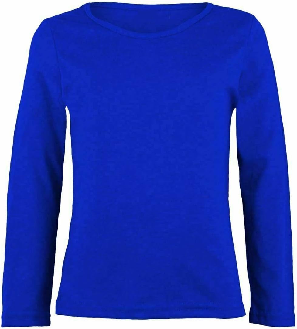 Girls Boy Kids Plain Basic Long Sleeve Round Neck T-Shirt Stretch School Tee Top Kids Long Sleeve Round Neck T-Shirt Stretch Uniform PE School Tee Top 2-13 Years