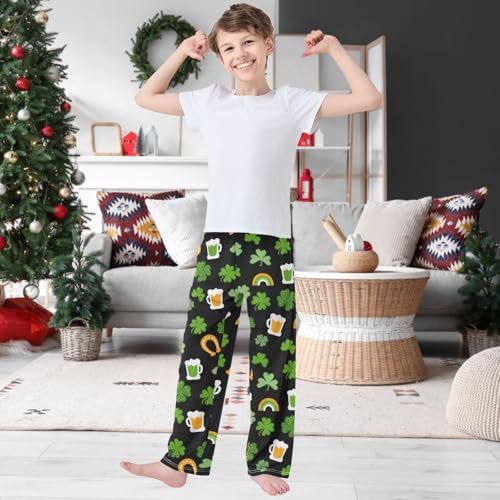 Boy's Pants St Patricks Day Clover Rainbow Jogger Pants Elastic Waist Long Bottoms Trousers with Pockets 6-14 Years2