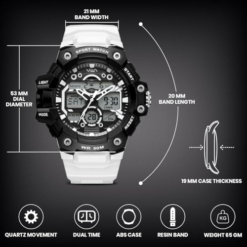 Image of V2A Stryke 53mm Analog Digital Sports Watch for Men | 3 Alarms & Countdown Timer | Layered Multi-Display Dial | Stopwatch, Dual Time, Day-Date | TPU Strap | 50M Water Resistant | Gift for Men