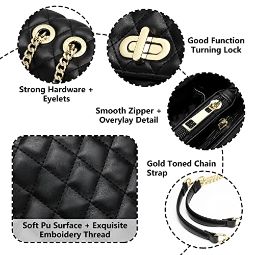 Er.roulour Quilted Crossbody Bags For Women, Trendy Roomy Shoulder Handbags With Flap Gold Hardware Chain Purses Shoulder Bag Black #TOP4