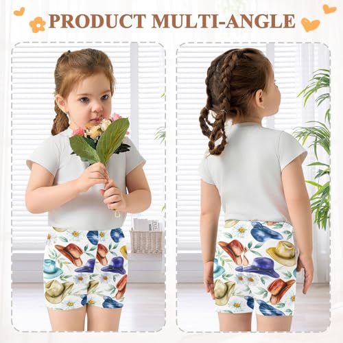Cowboy Hat Floral Girls Bike Shorts Toddler Under Dress Dance Shorts Girl Clothes for Sports,4T4