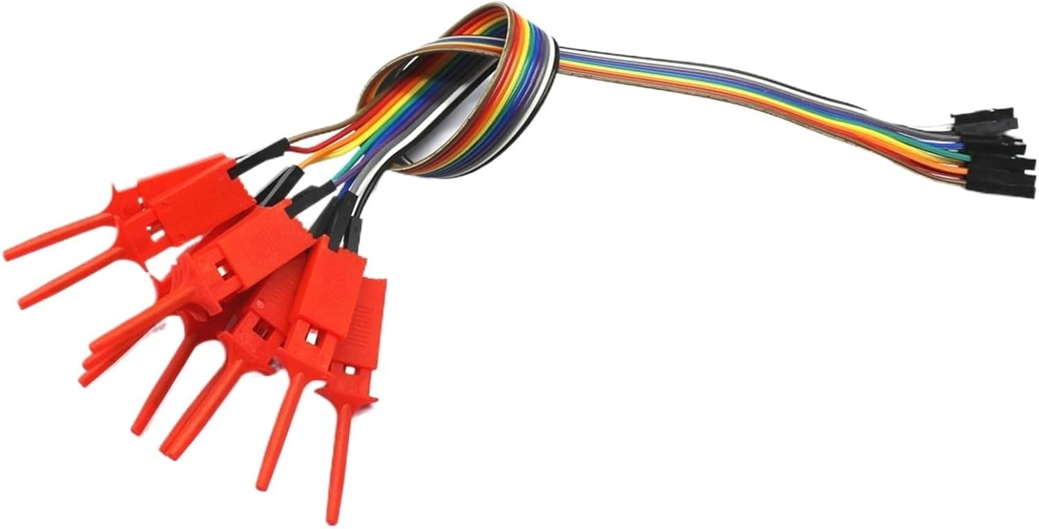 10pin High Efficiency Test Hook Clip Logic Analyzer Cable Gripper Probe Test Clamp Kit for USB 24M 8CH Alligator Clip(Alligatorclip Female,30cm)